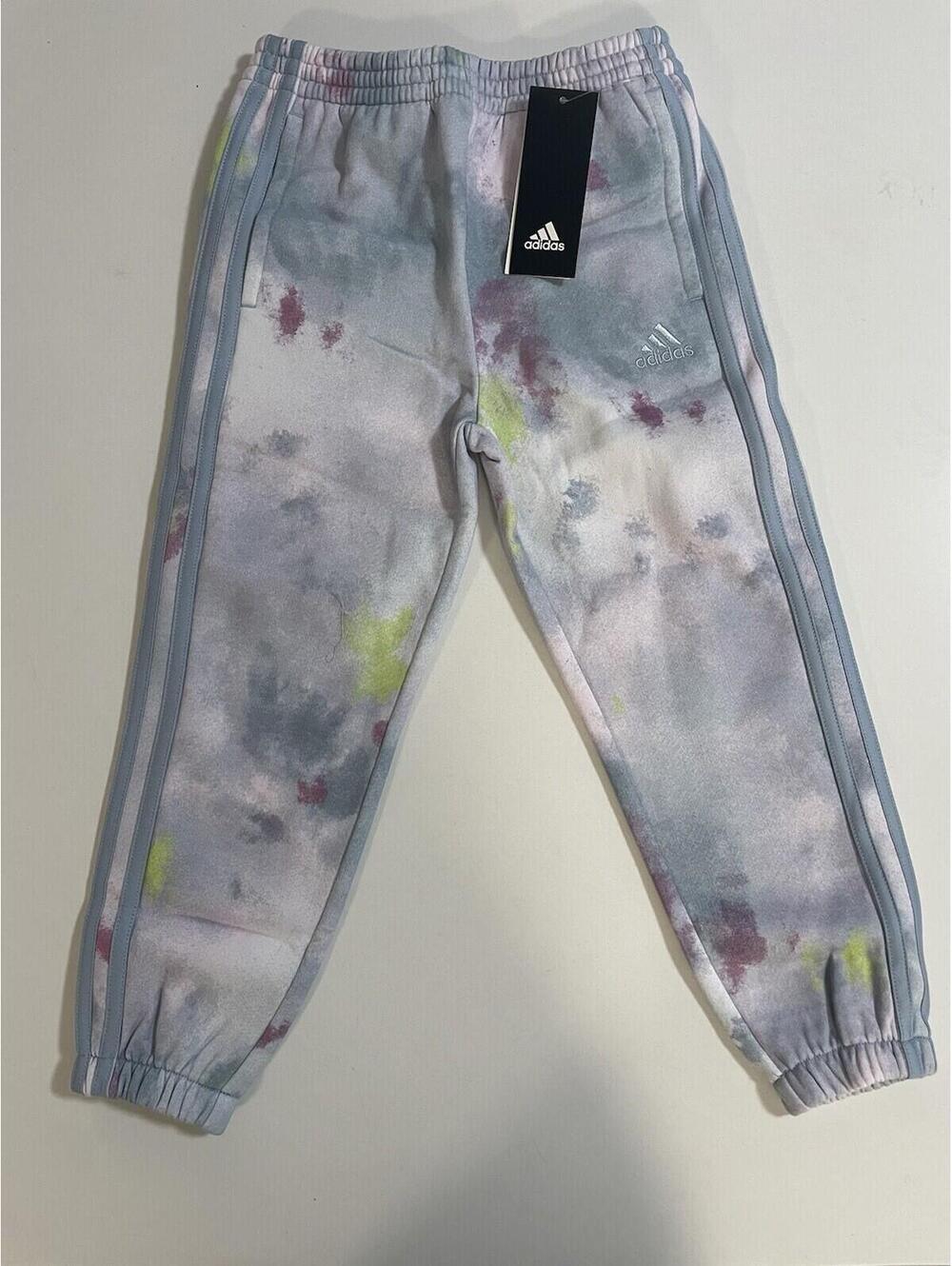 Adidas WONDER BLUE Big Girls 3-Stripe Cotton Fleece Jogger Pants Kids New Size 5